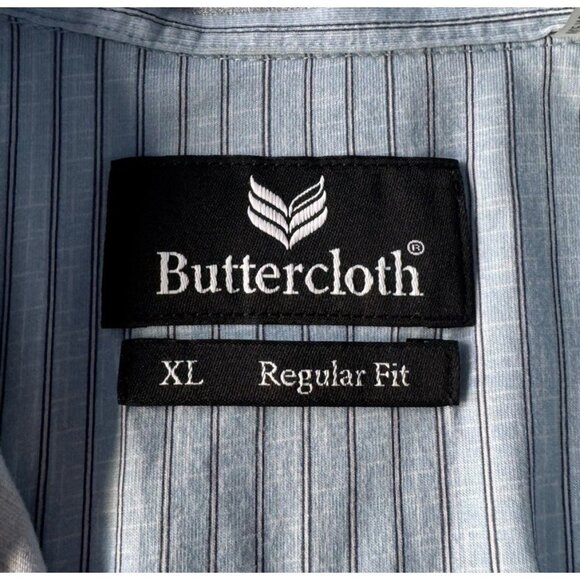 Buttercloth Men's Sz XL Icy Cotton Regular Fit Blue Striped Button Up Shirt - Picture 4 of 7